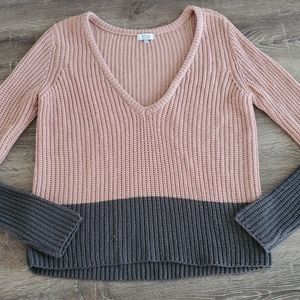 TOBI Oversized Colorblock V Neck Ribbed Sweater